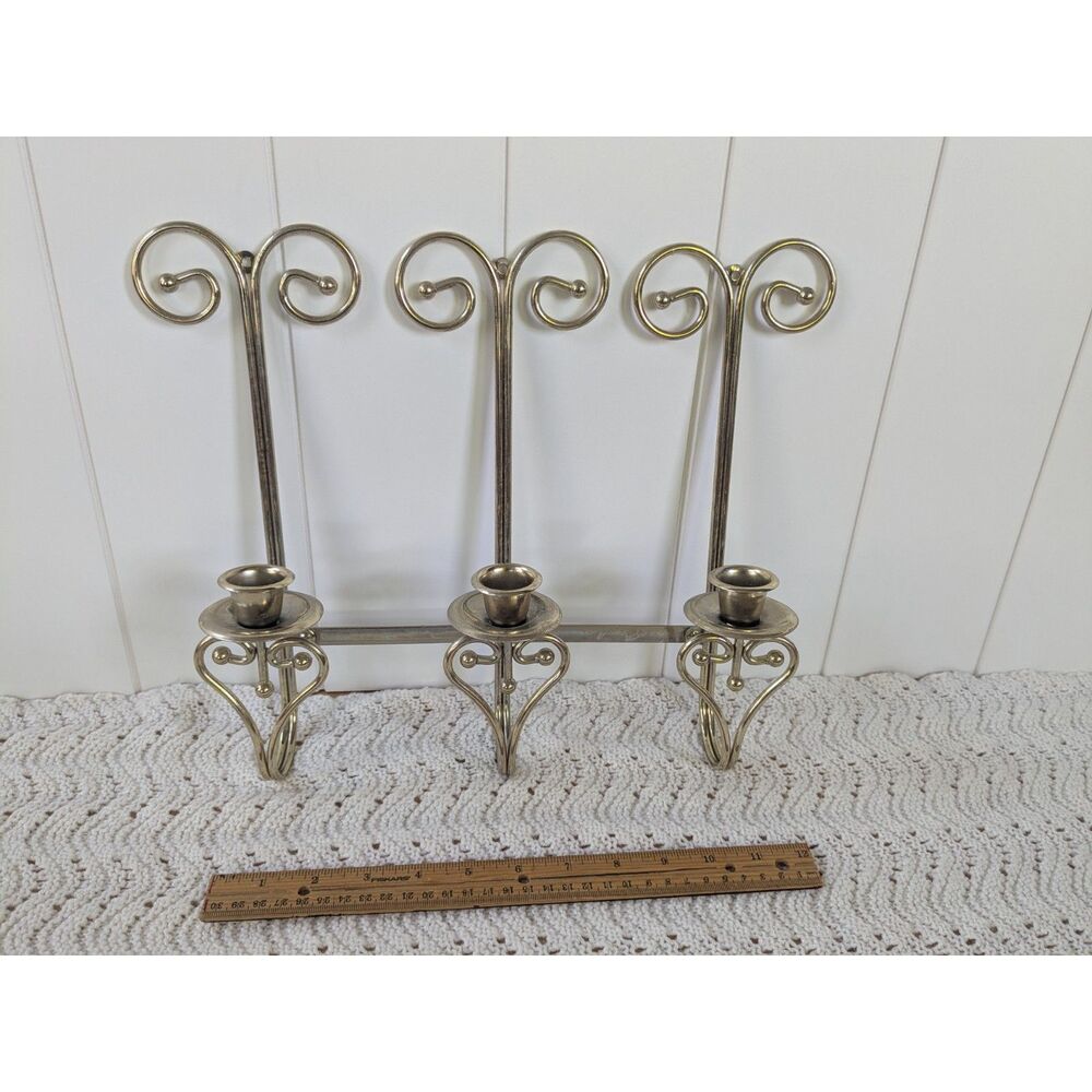Home Interiors Brass Trio Wall Sconce Candleholder - Heart Design
